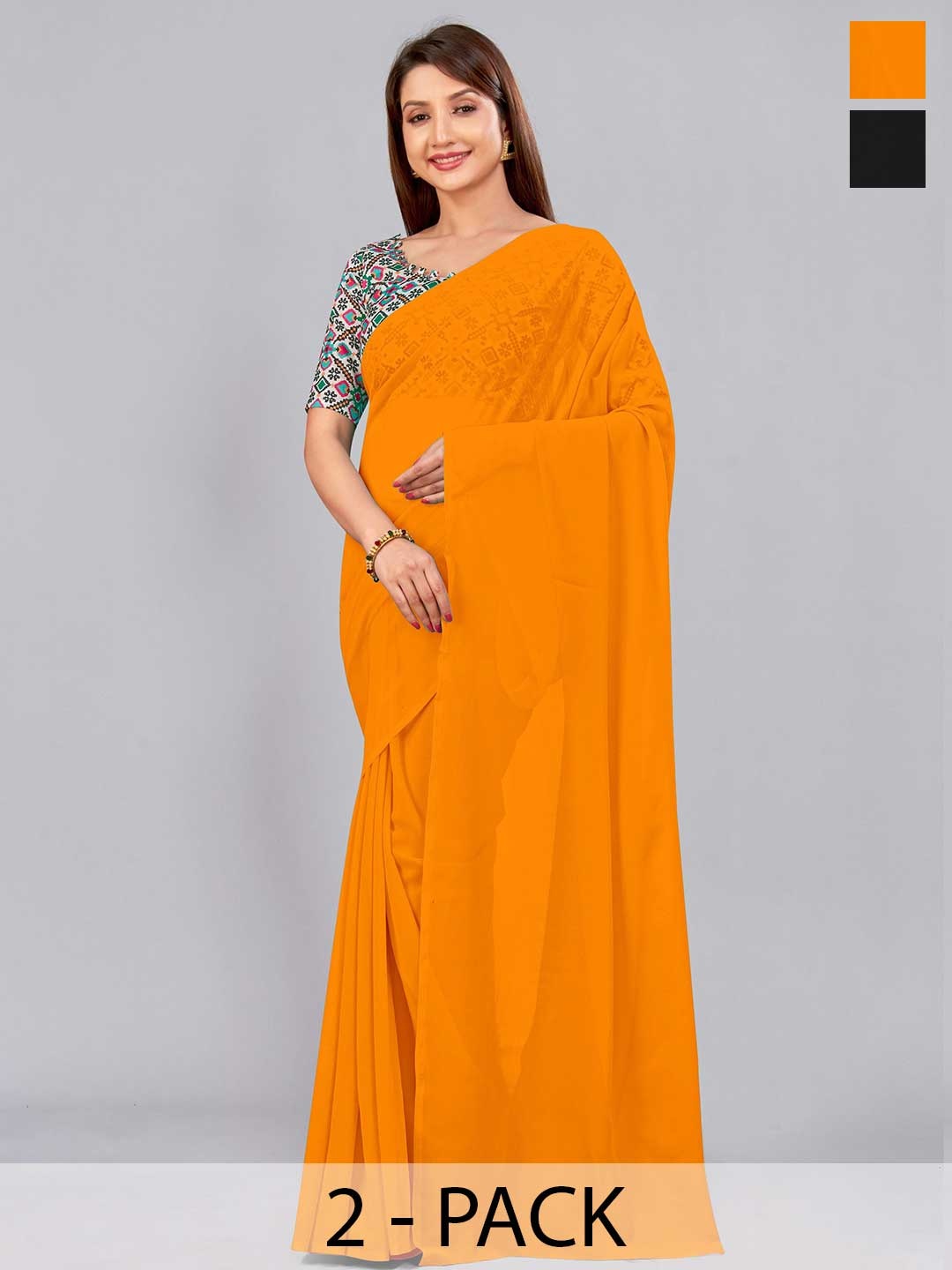 

CastilloFab Selection Of 2 Pure Georgette Saree, Mustard