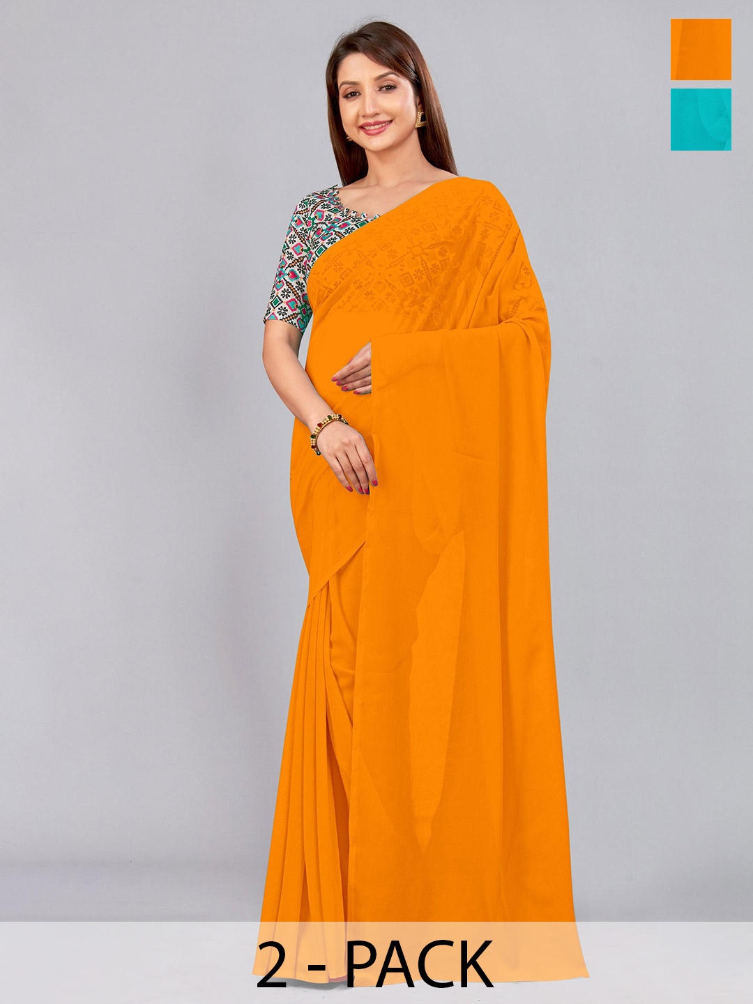 

CastilloFab Selection of 2 Pure Georgette Saree, Mustard