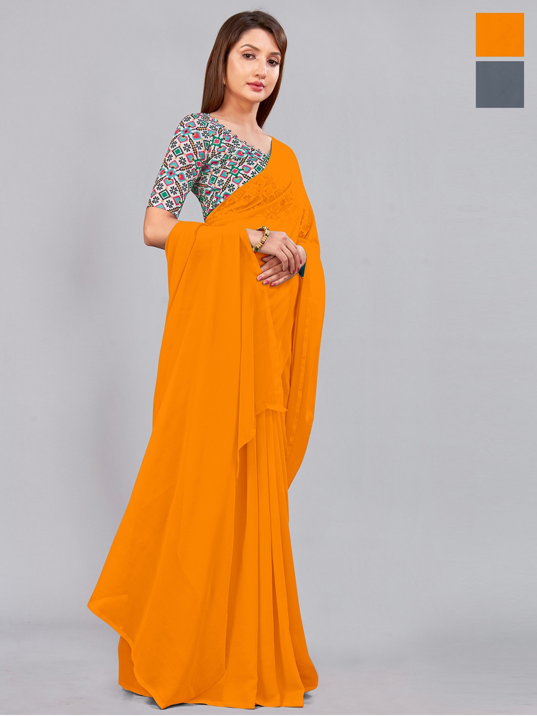 

CastilloFab Selection of 2 Pure Georgette Saree, Mustard