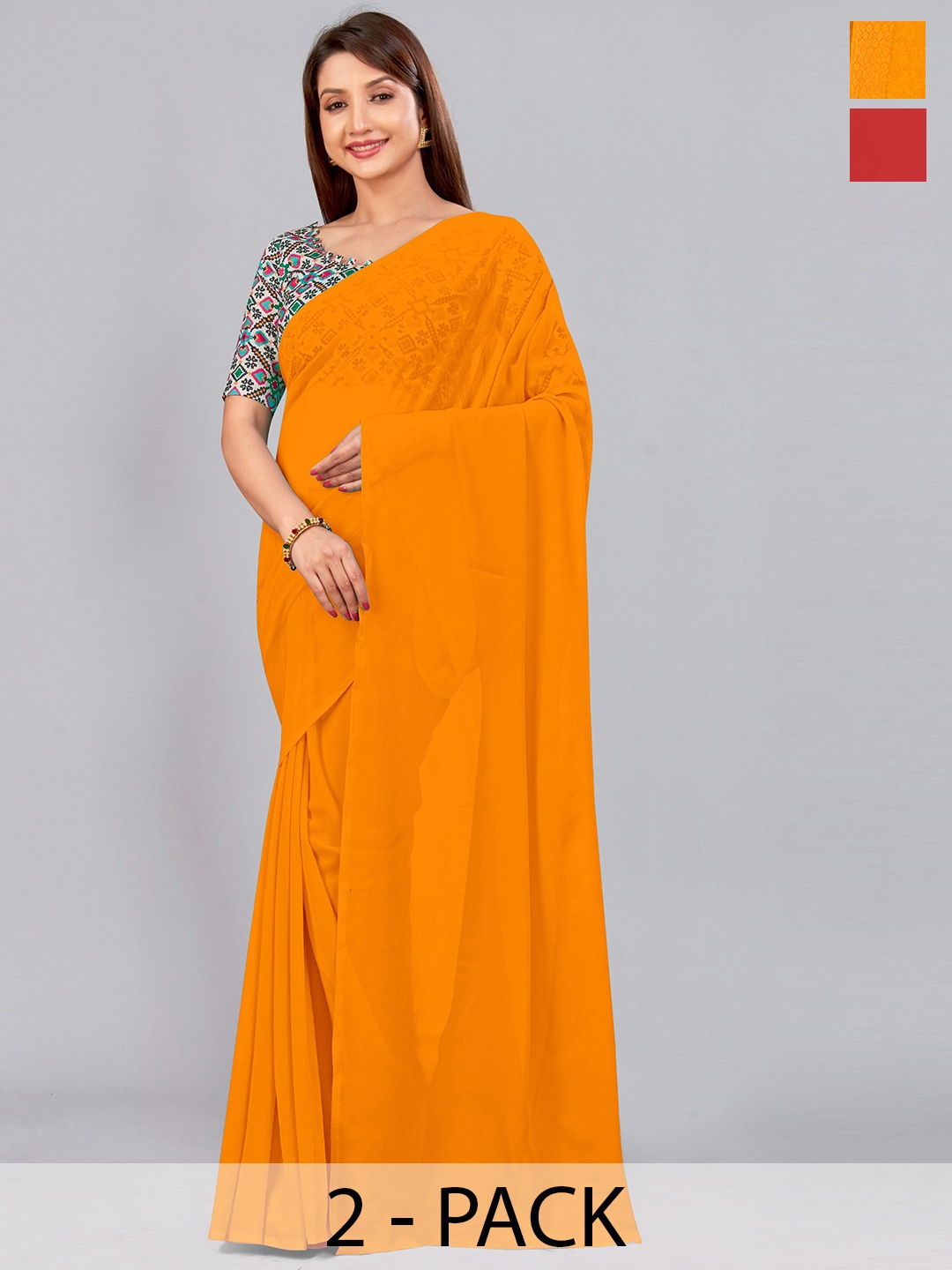 

CastilloFab Selection of 2 Pure Georgette Saree, Red