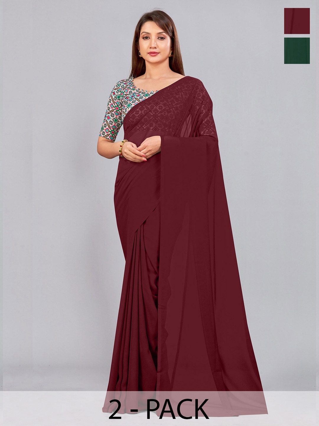 

CastilloFab Selection Of 2 Ethnic Pure Georgette Sarees, Maroon
