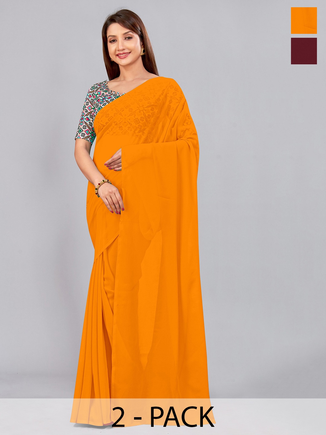 

CastilloFab Selection of 2 Pure Georgette Sarees, Mustard