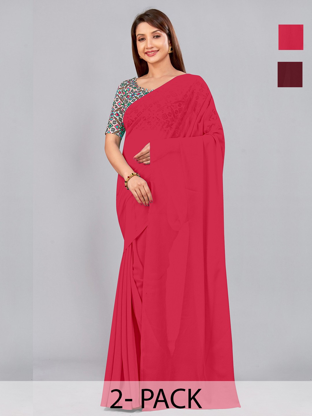 

CastilloFab Selection of 2 Pure Georgette Sarees, Maroon