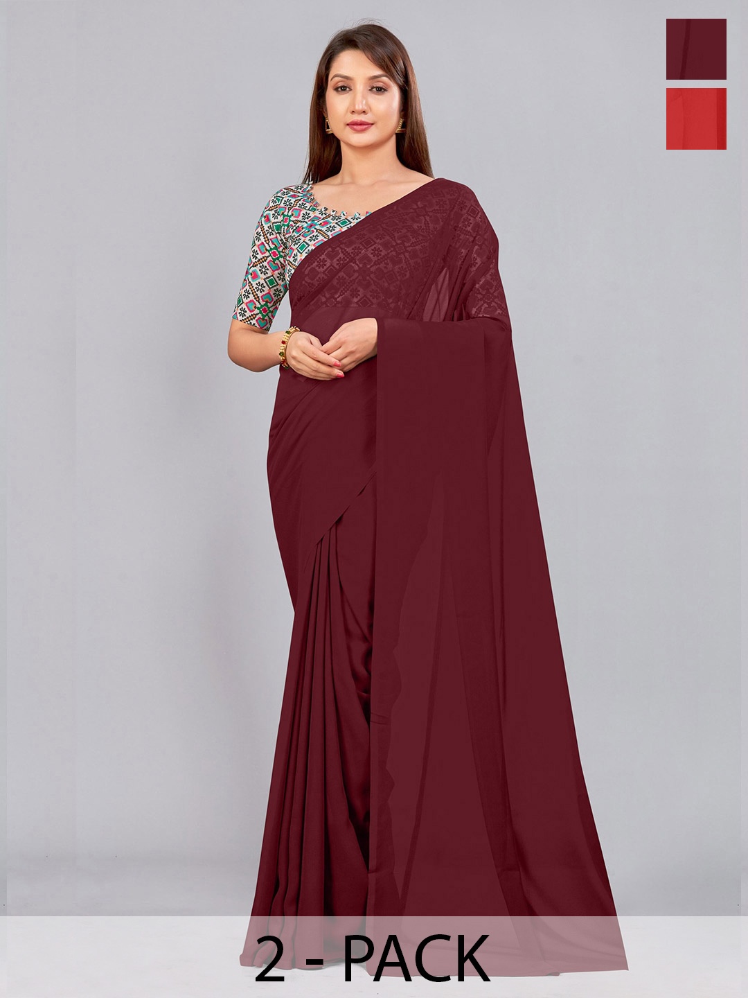 

CastilloFab Selection of 2 Pure Georgette Saree, Maroon