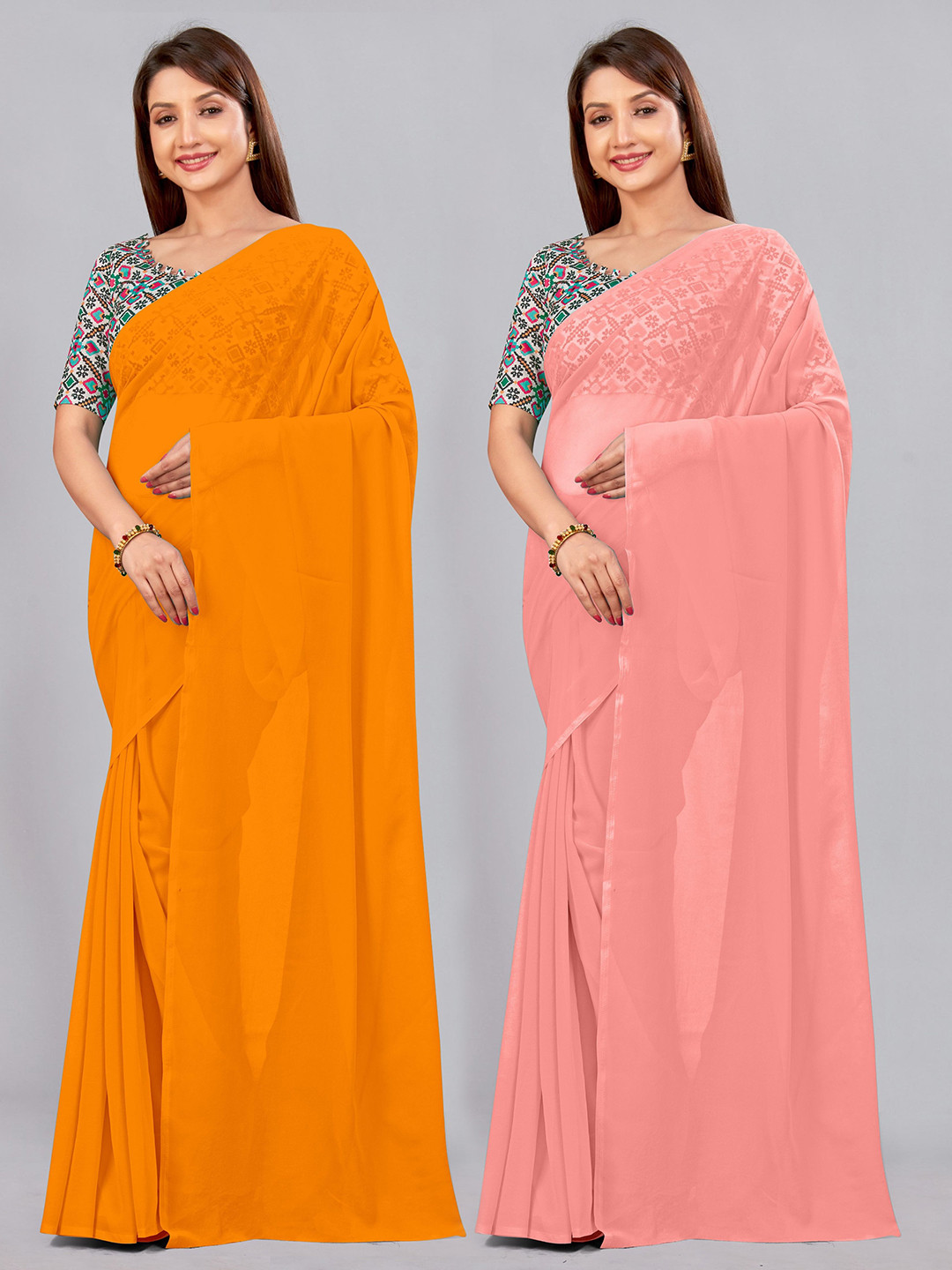 

CastilloFab Selection of 2 Sarees Georgette Saree, Mustard