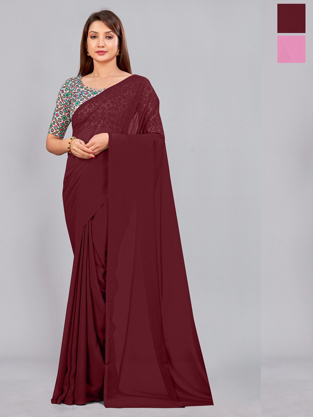

CastilloFab Selection of 2 Pure Georgette Sarees, Maroon