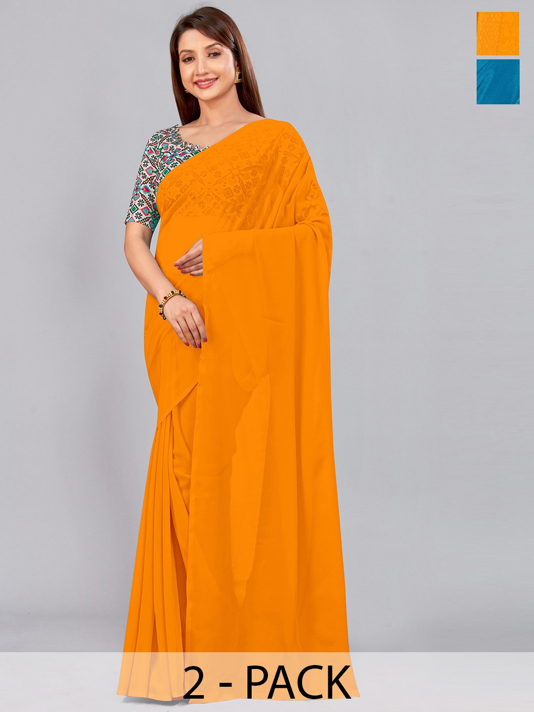 

CastilloFab Selection of 2 Pure Georgette Saree, Mustard