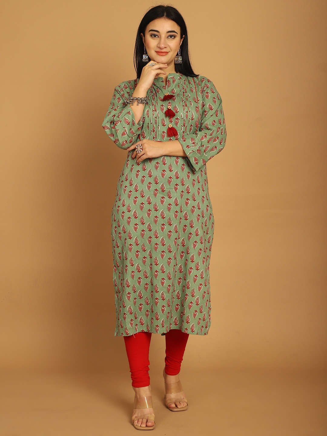 

Rajnandini Ethnic Motifs Printed Pure Cotton Kurta, Green