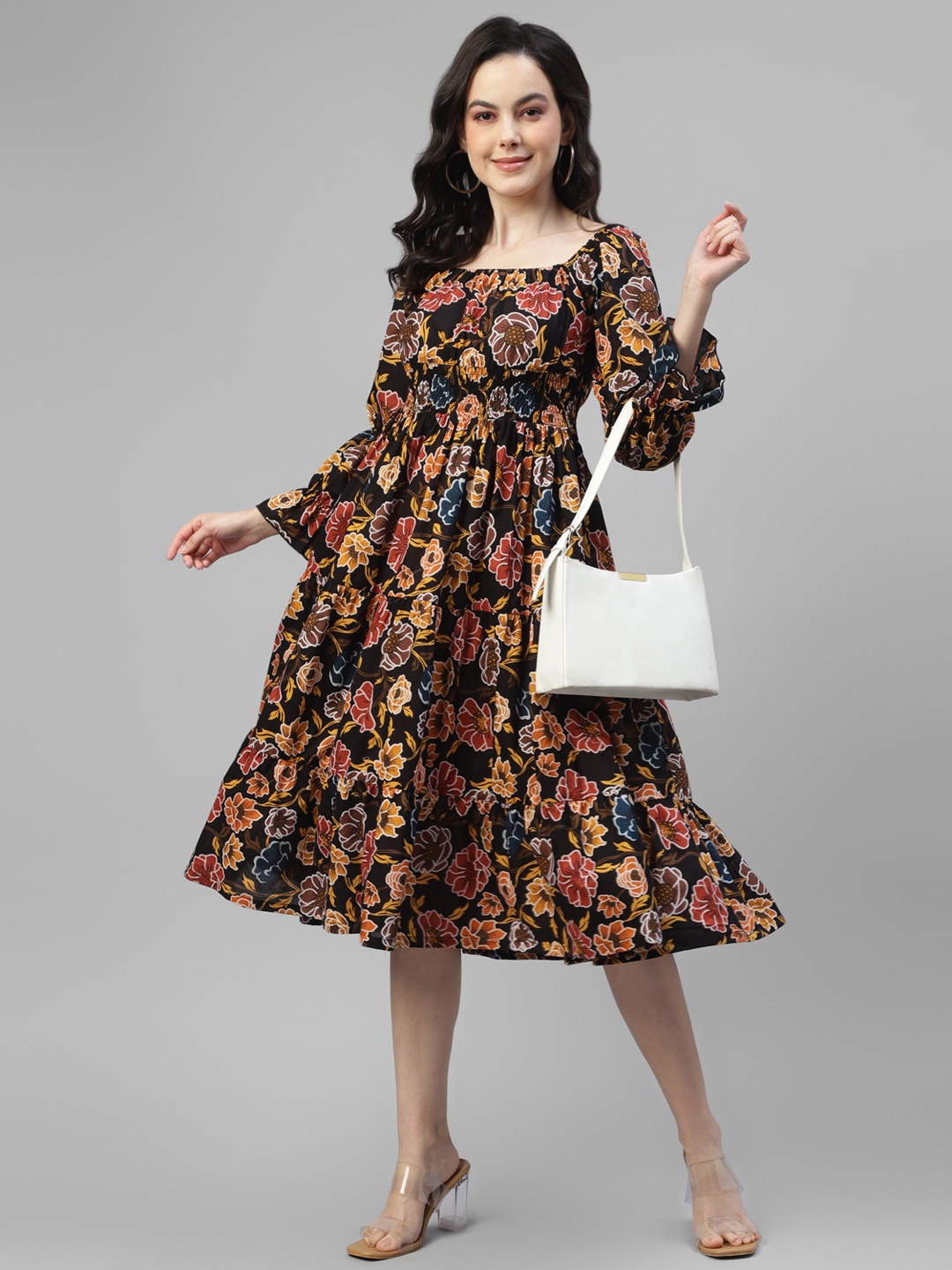 

DEEBACO Floral Printed Fit & Flare Midi Dress, Red