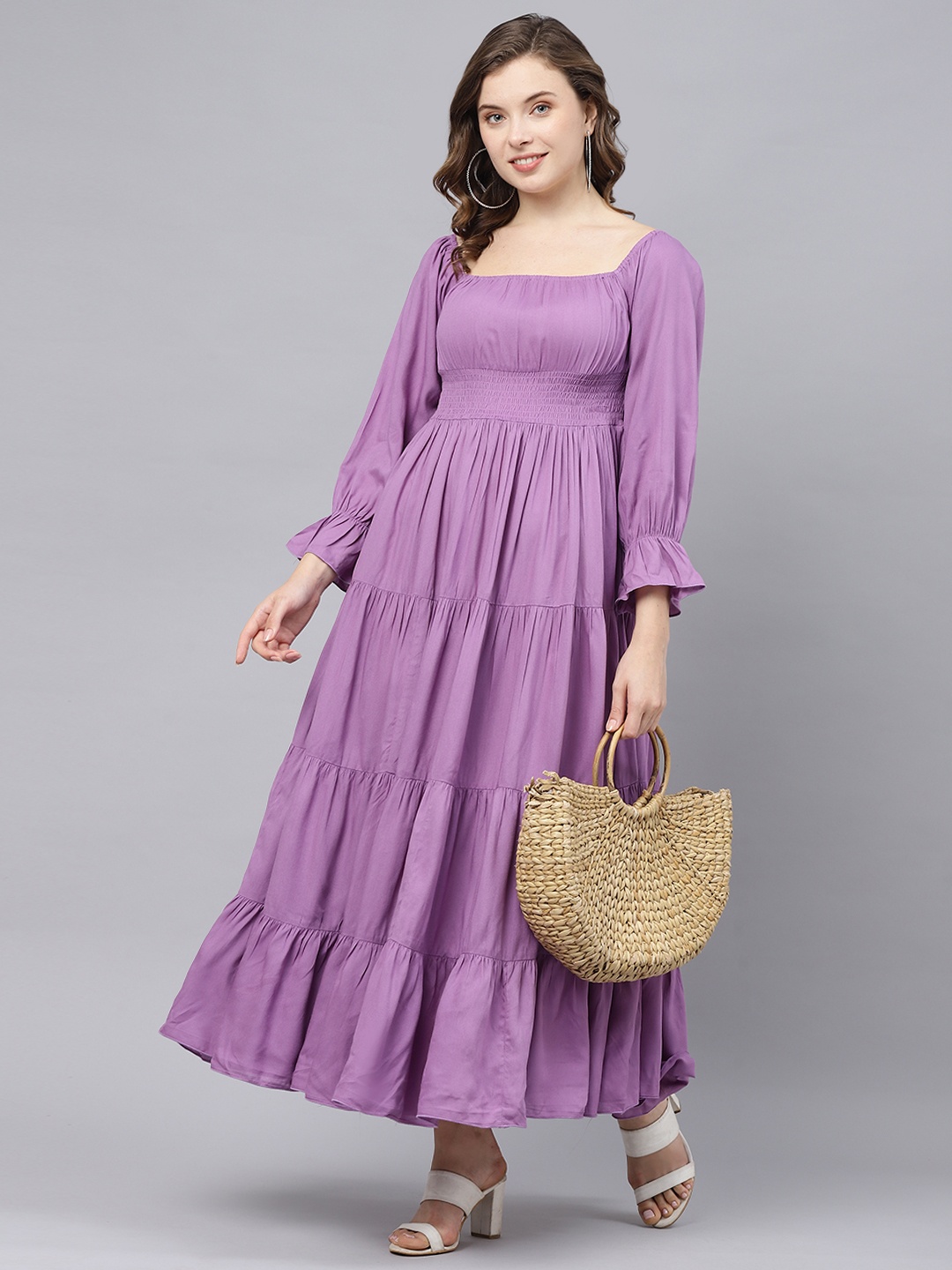 

DEEBACO Square Neck Bell Sleeve Maxi Dress, Lavender