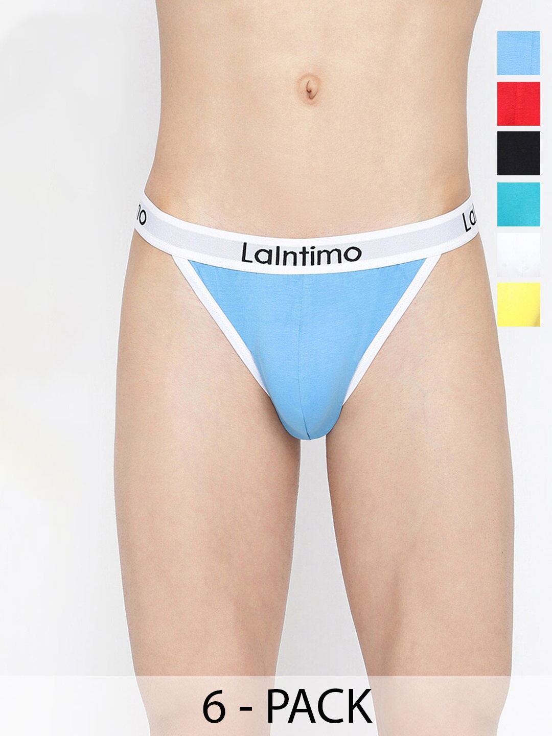 

La Intimo Pack Of 6 Mid-Rise Anti-Microbial Bikini Briefs LIBR020F, Blue