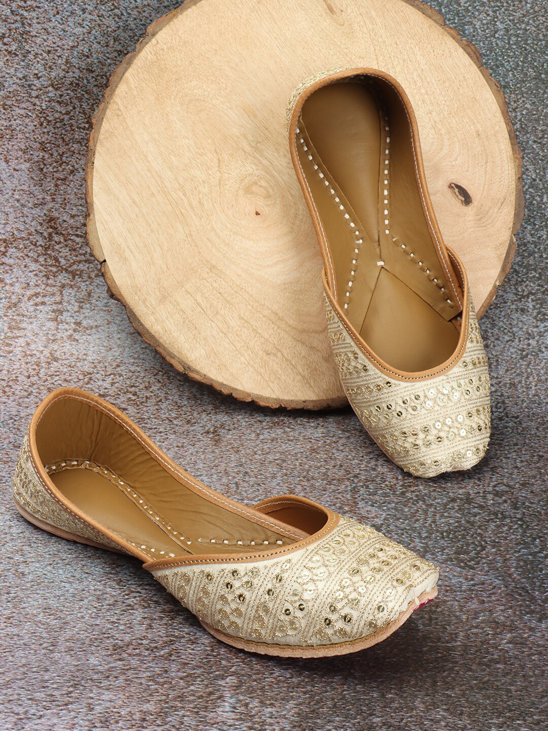 

Sole Saga Embellished Leather Ethnic Mojaris, Gold