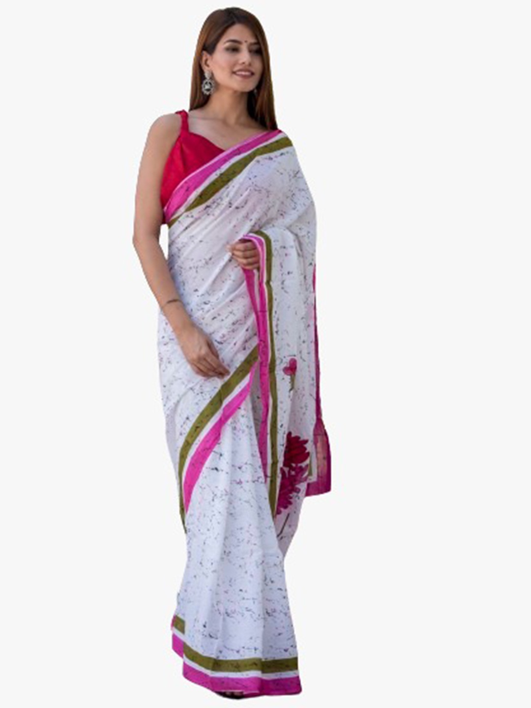 

clothonus Ethnic Motifs Printed Pure Cotton Block Print Saree, White