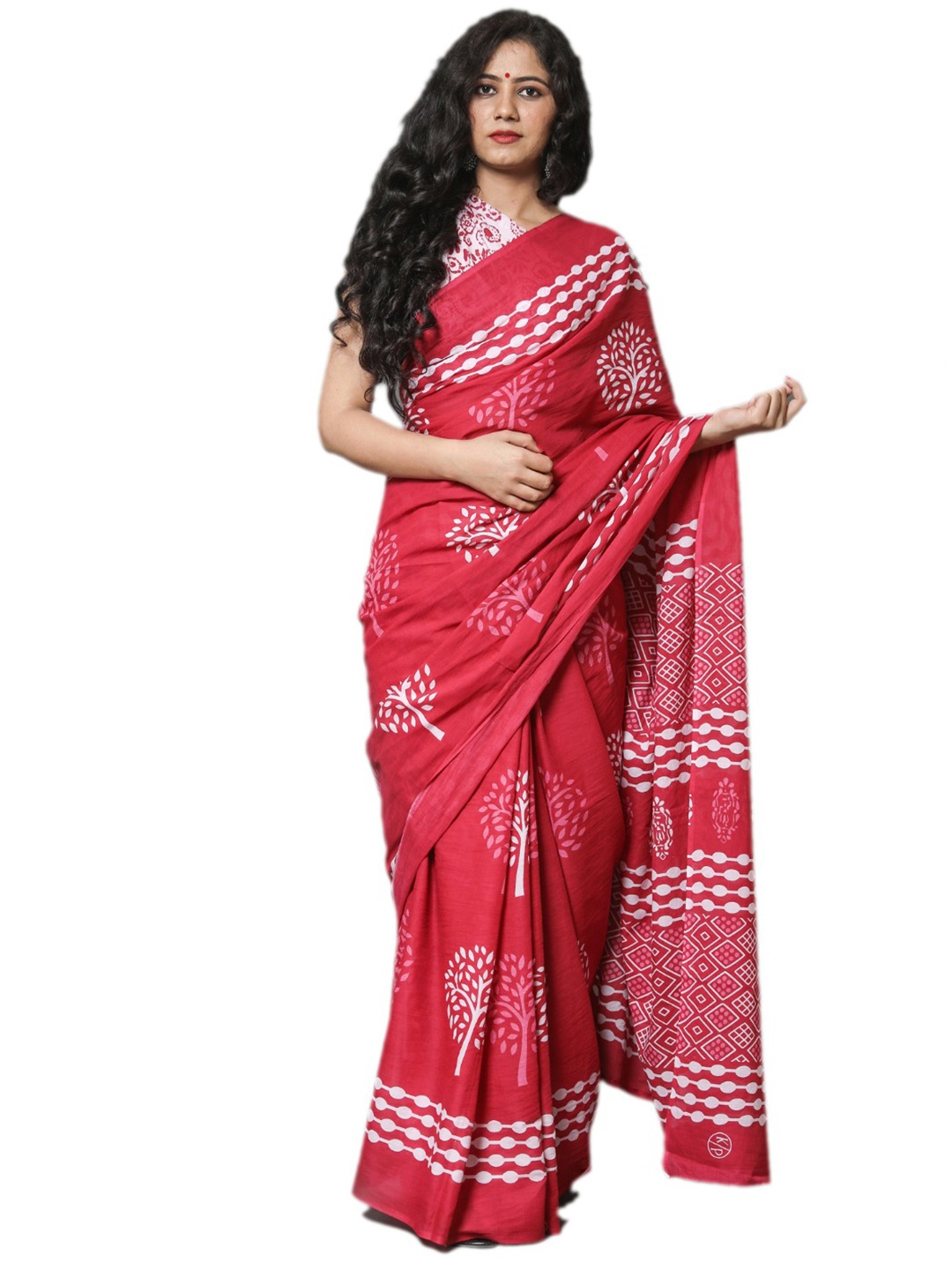 

clothonus Floral Printed Pure Cotton Block Print Saree, Pink
