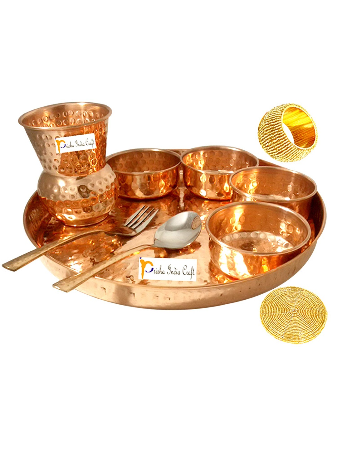 

PRISHA INDIA CRAFT Gold-Toned & 8 Pieces Textured Copper Dinner Set