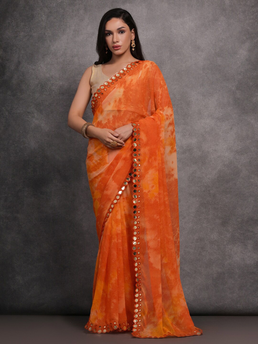 

Anouk Orange Coloured Embellished Gotta Patti Pure Georgette Saree