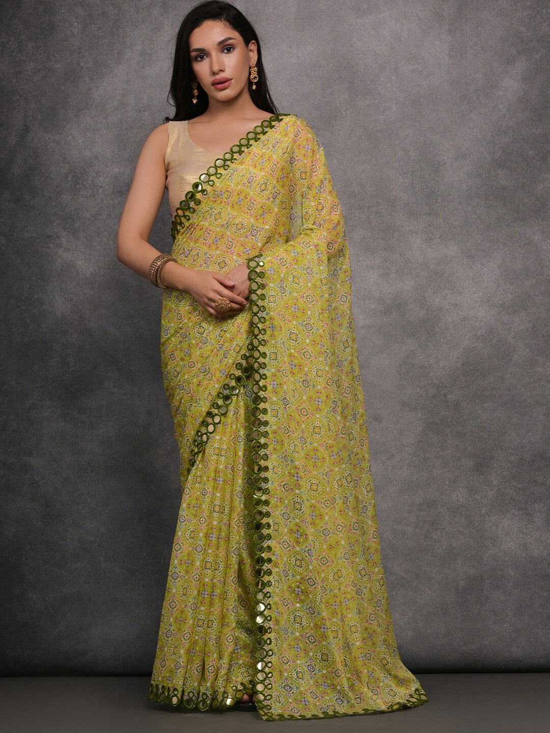 

Anouk Green & Blue Ethnic Motifs Gotta Patti Pure Georgette Saree