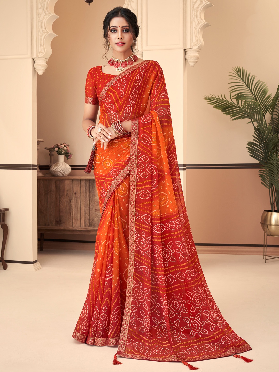 

Anouk Bandhani Zari Pure Chiffon Bandhani Saree, Orange