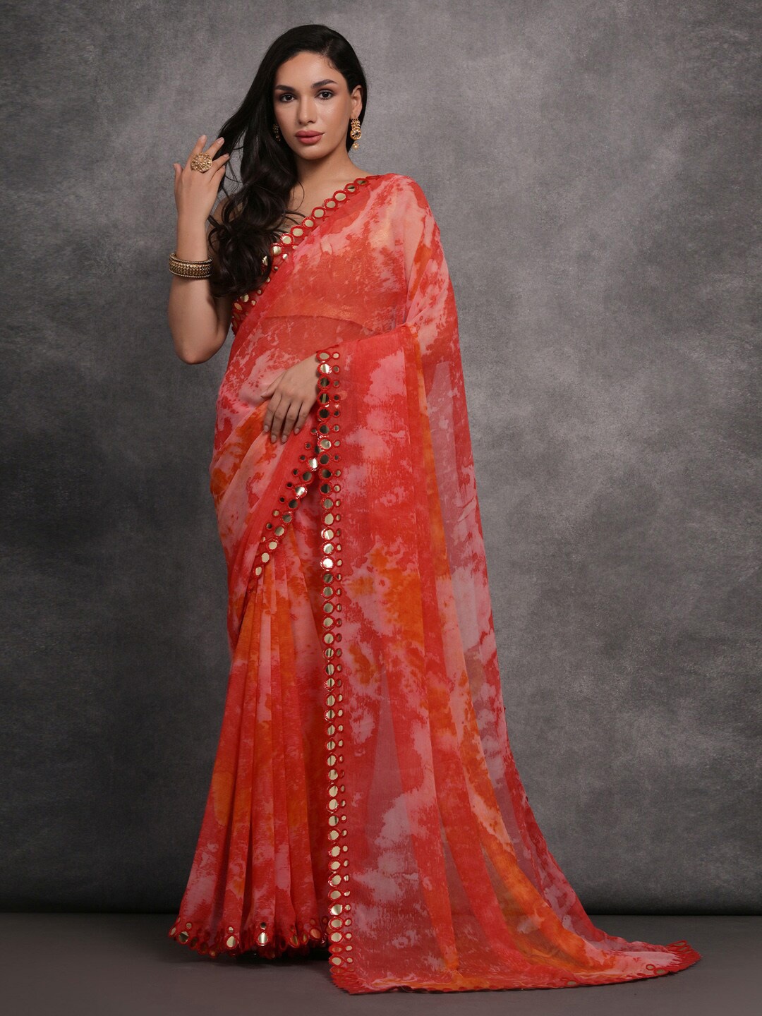 

Anouk Abstract Embellished Border Pure Georgette Saree, Orange
