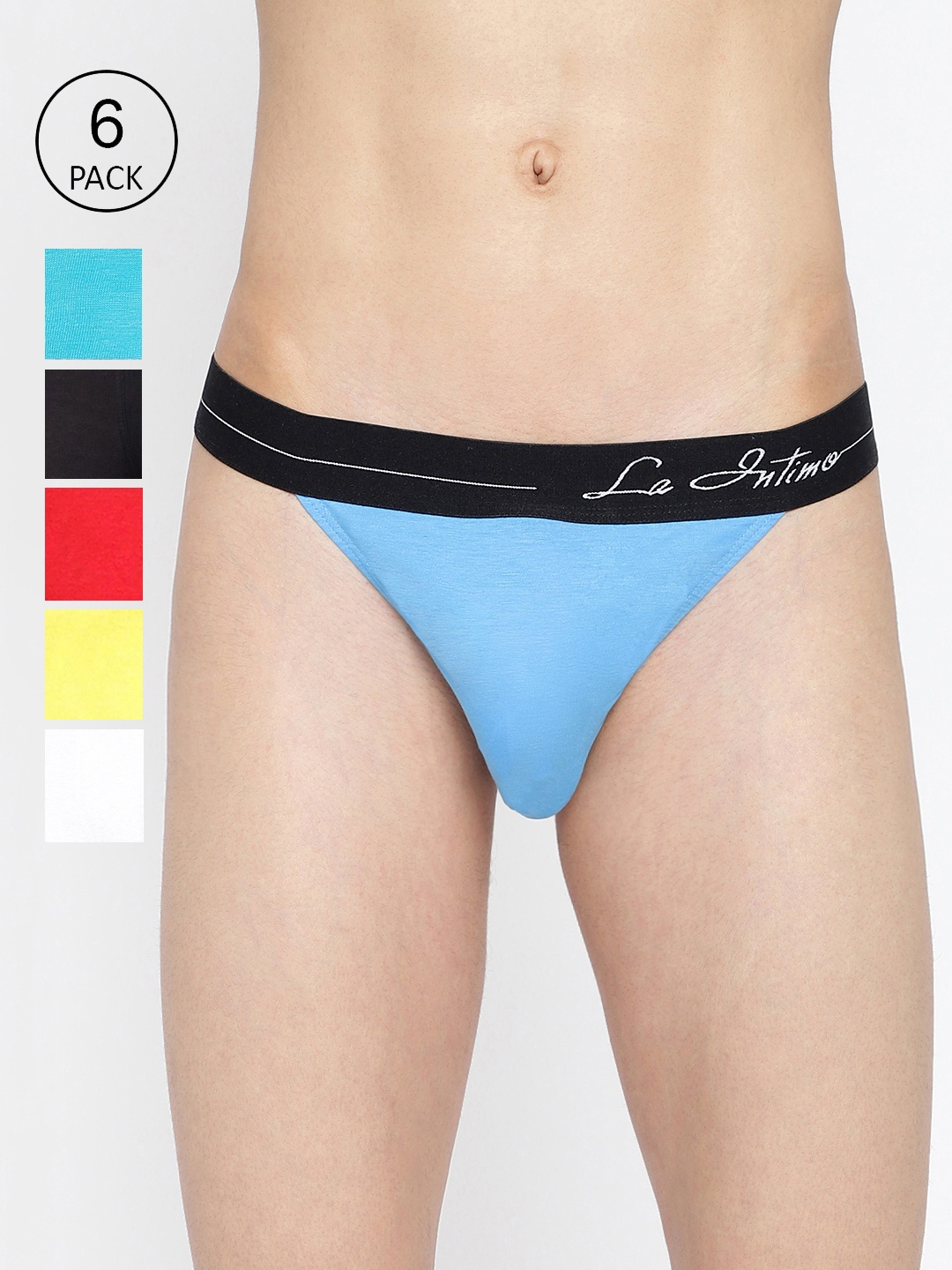 

La Intimo Pack Of 6 Low-Rise Anti-Microbial Thong Briefs LITH010F, Blue