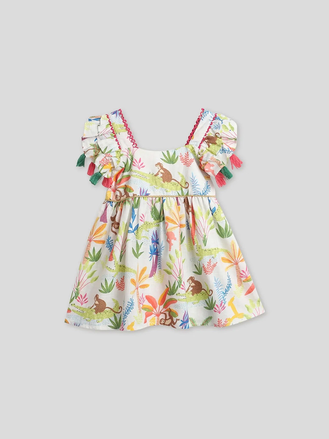 

Somersault Girls Floral Print Flutter Sleeve Fit & Flare Cotton Dress, White
