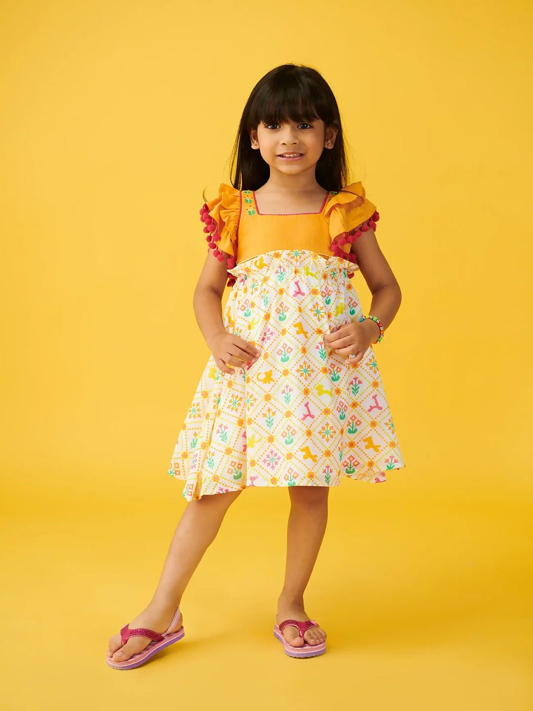 

Somersault Girls Floral Print Flutter Sleeve A-Line Dress With Overskirt, Yellow