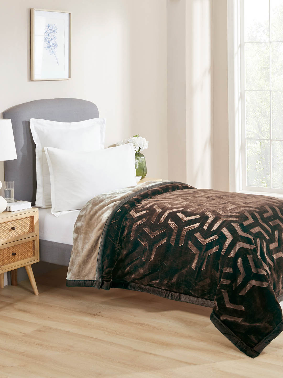 

MYTRIDENT classic Brown & Beige Geometric Heavy Winter Single Bed Blanket