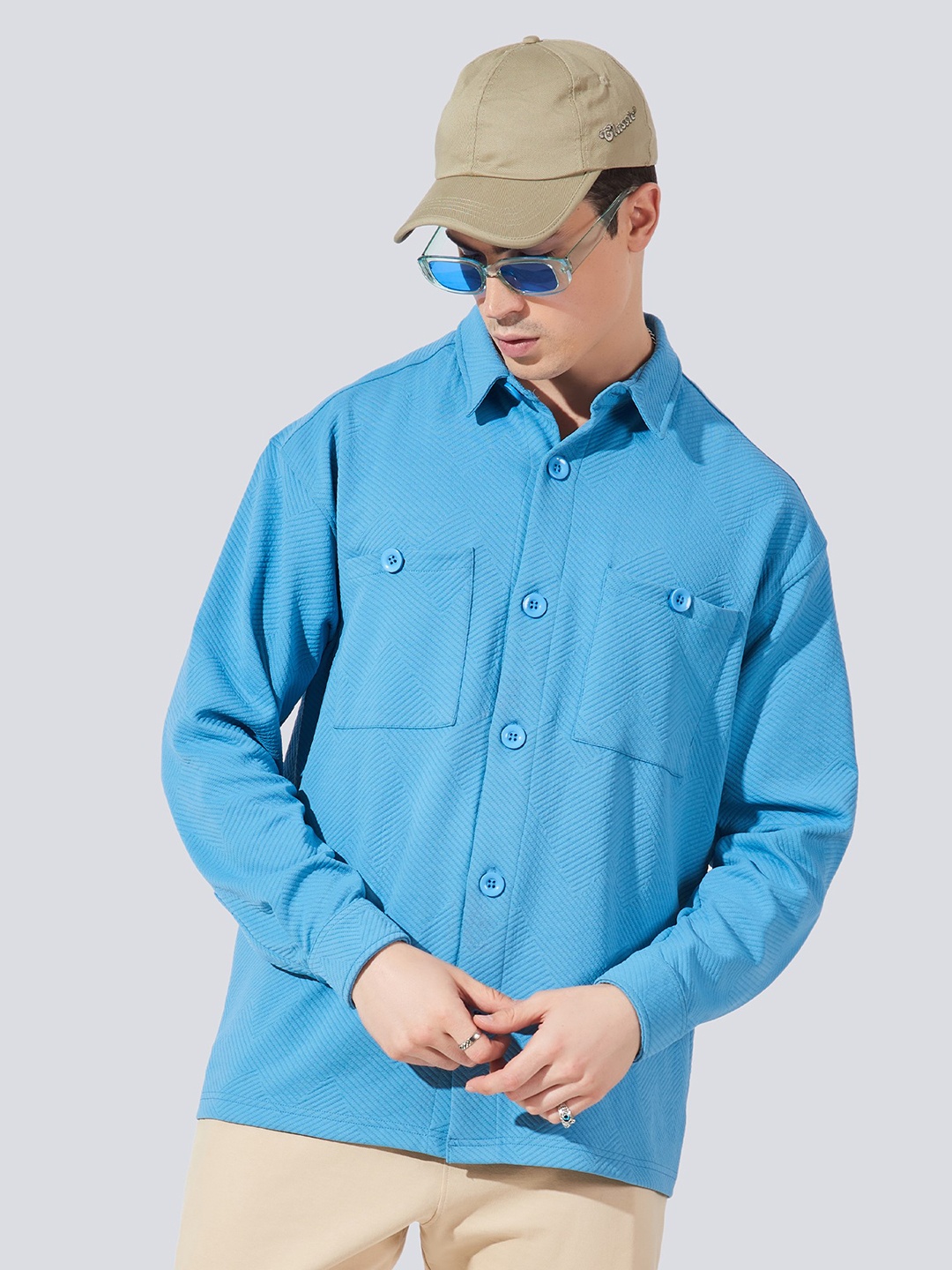 

Maniac Textured Fleece Tailored Shacket, Blue