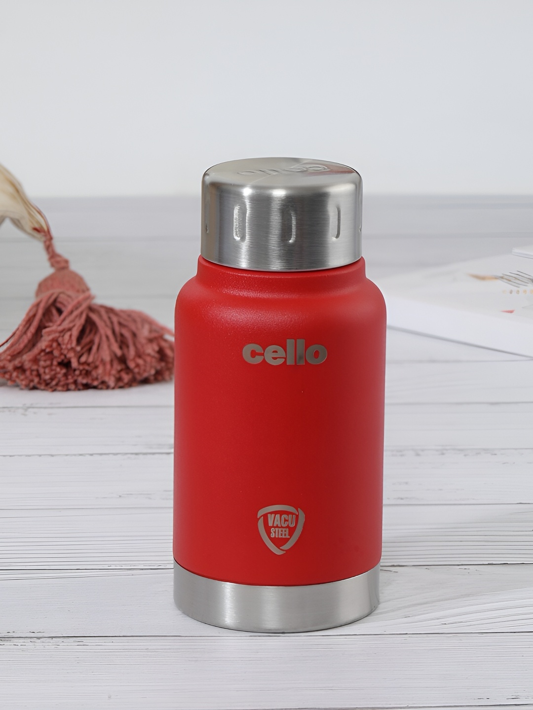 

Cello Red & Silver Toned Stainless Steel Double Wall Vacuum Water Bottle 350 Ml
