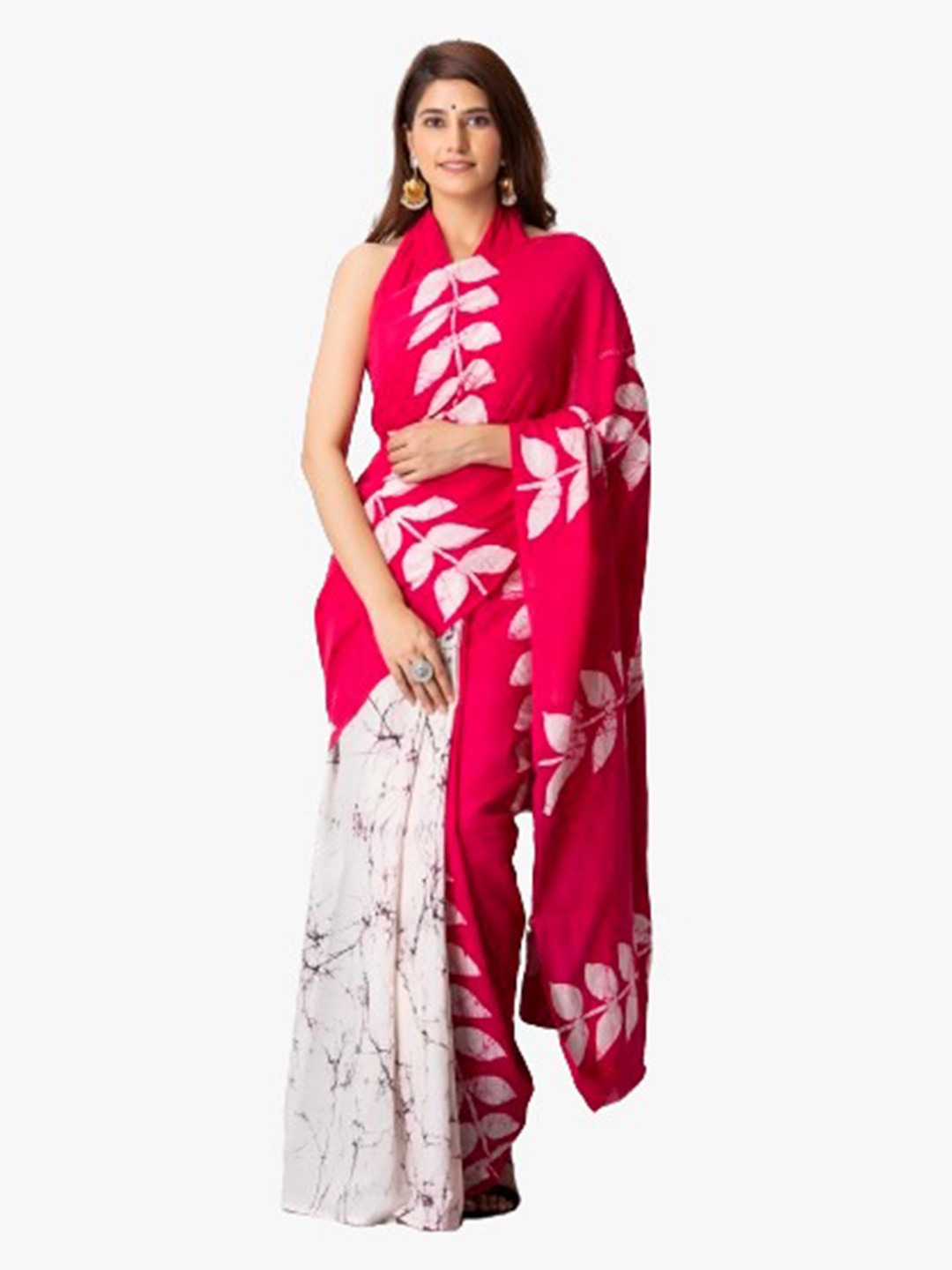 

clothonus Floral Woven Design Pure Cotton Block Print Saree, Pink