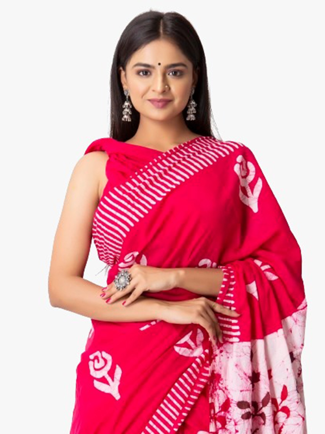 

clothonus Floral Printed Pure Cotton Block Print Saree, Pink