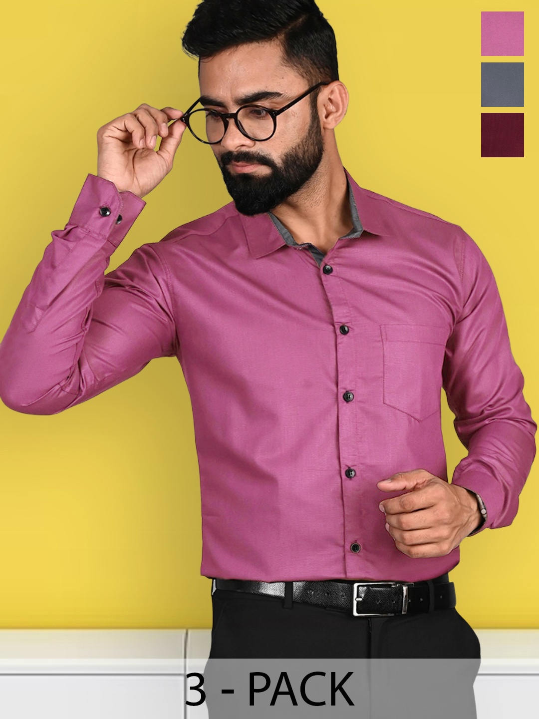 

7Threads Standard Pack Of 3 Cotton Casual Shirts, Pink
