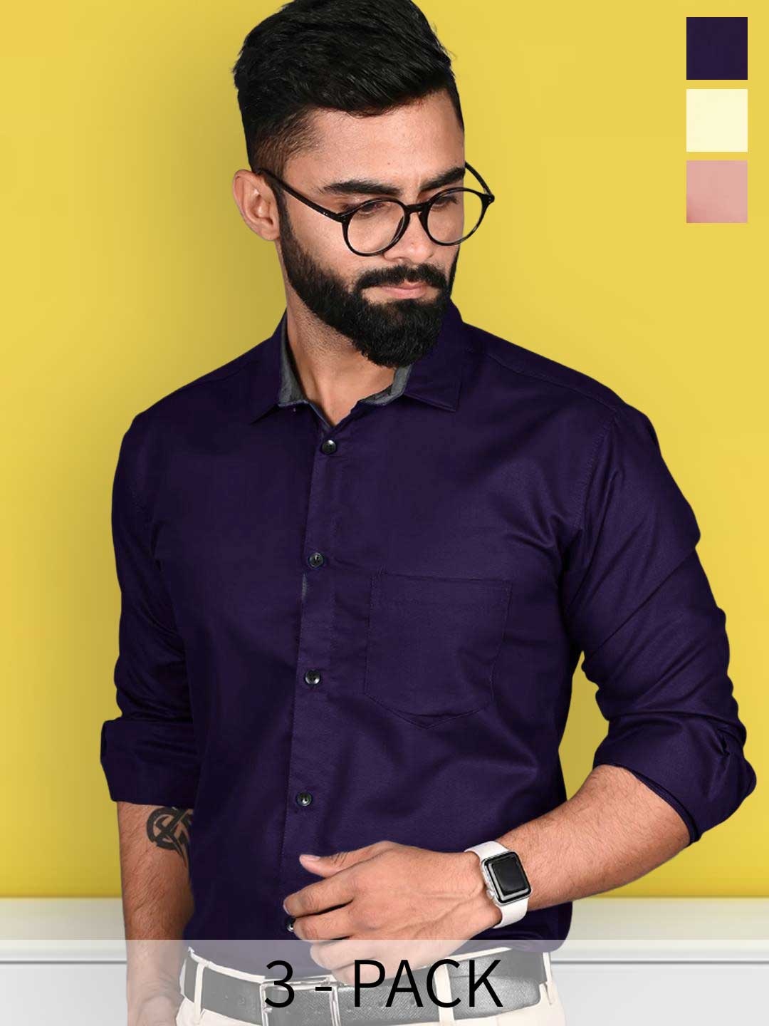 

7Threads Pack Of 3 Spread Collar Standard Formal Cotton Shirts, Blue