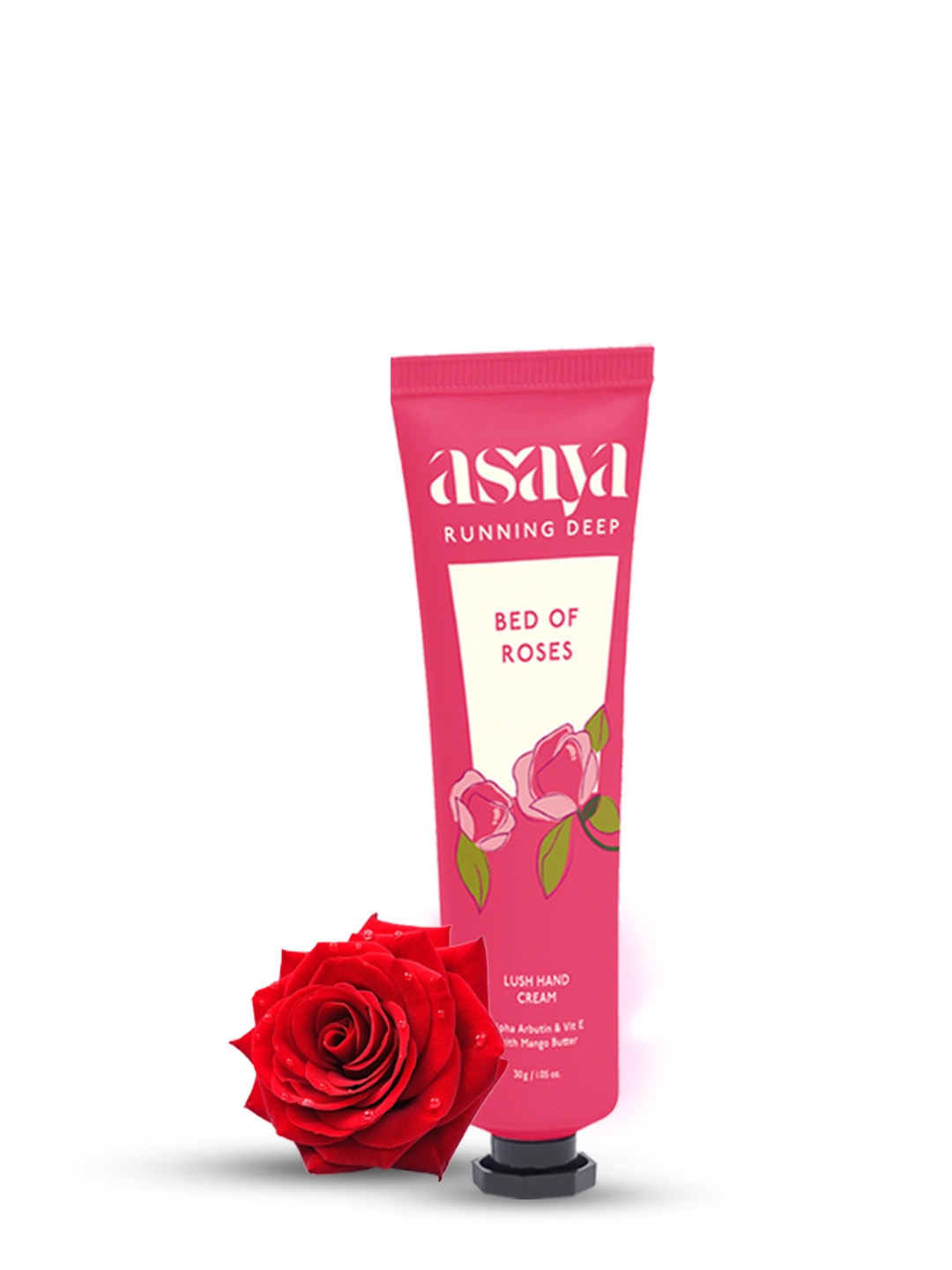 

Asaya Running Deep Bed of Roses Lush Hand Cream With Mango Butter - 30g, Pink