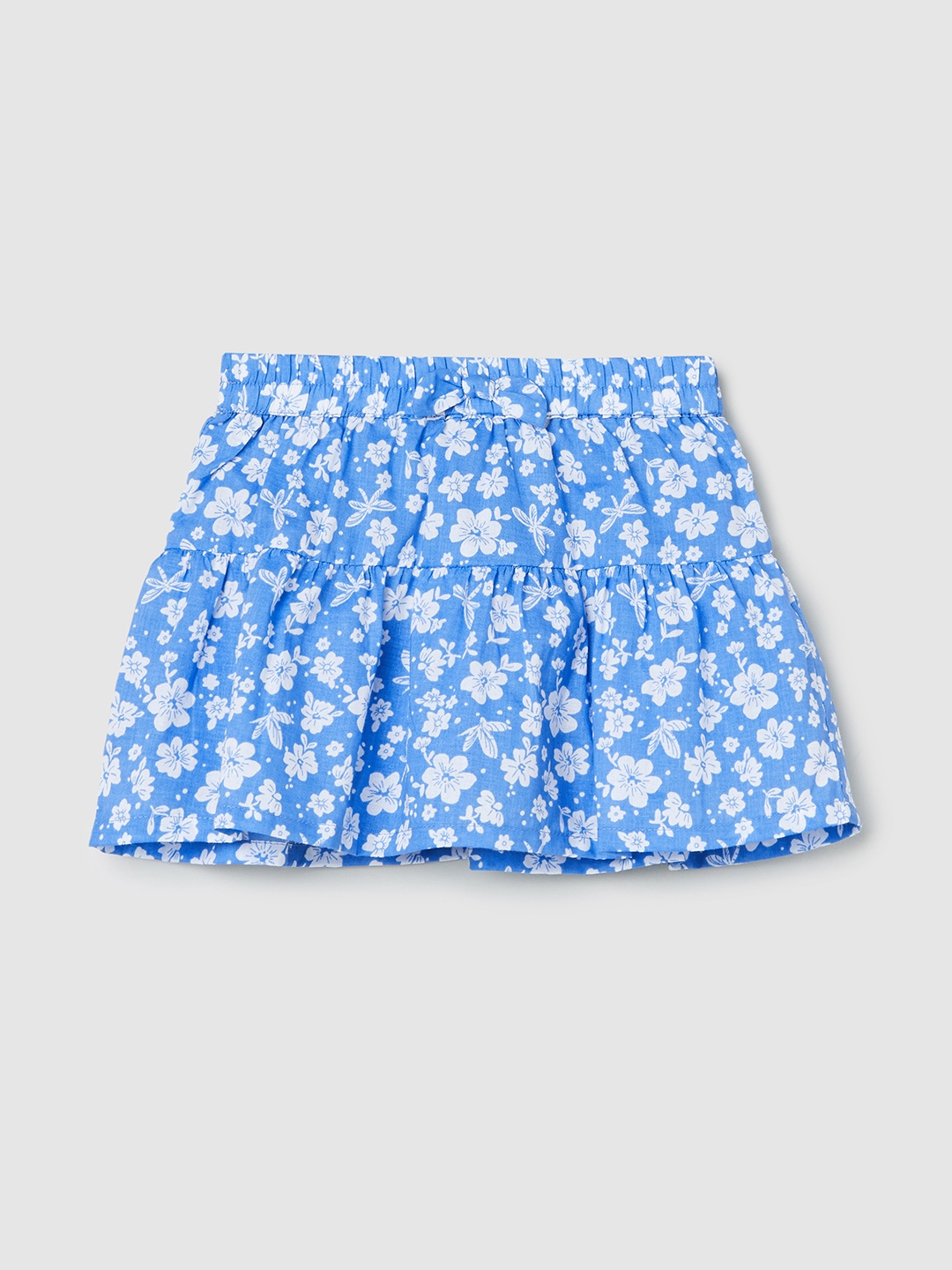 

max Girls Printed Pure Cotton Knee Length Flared Skirt, Blue