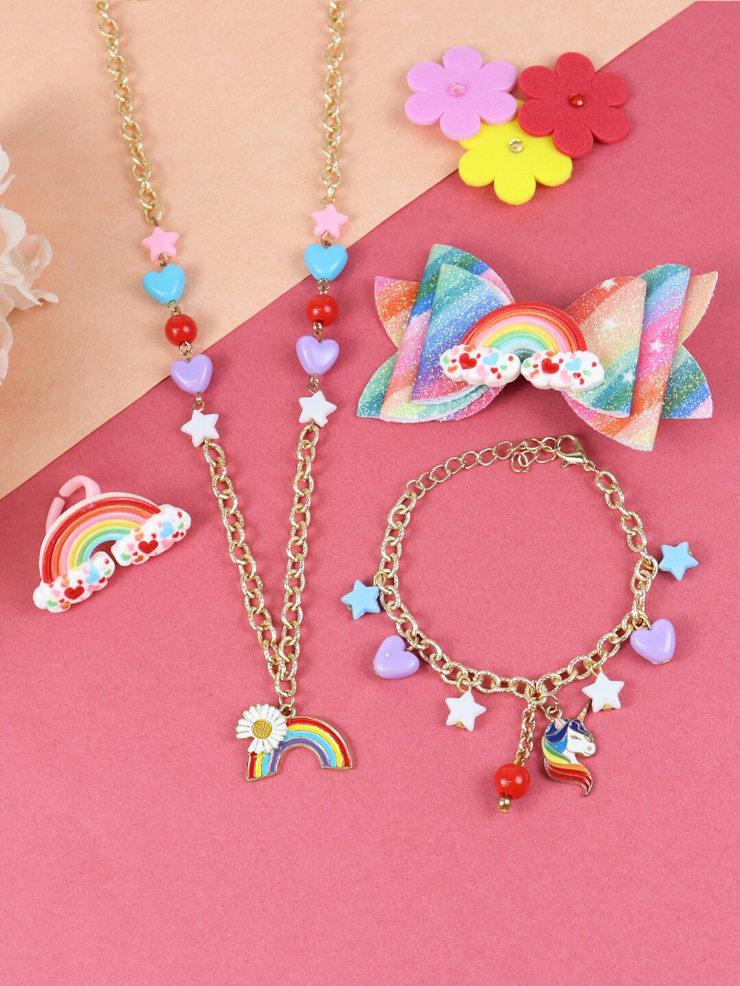 

Asthetika Kids Girls Unicorn & Rainbow Shaped Jewellery Set, Pink