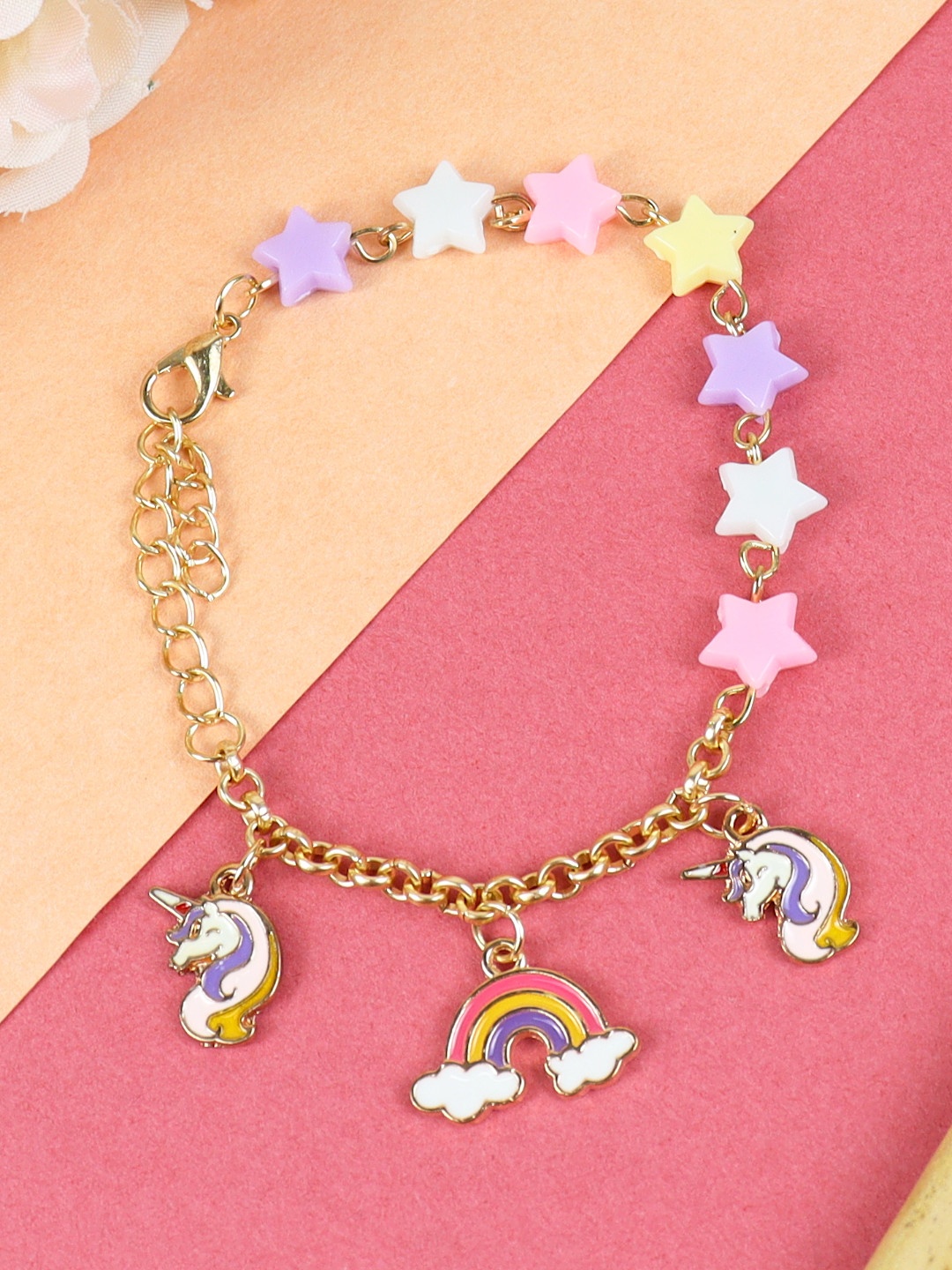 

Asthetika Kids Girls Unicorn Rainbow Link Bracelet, Gold