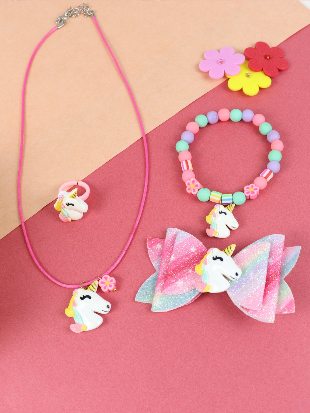 Asthetika Kids Girls Unicorn Design Jewellery Set, Pink