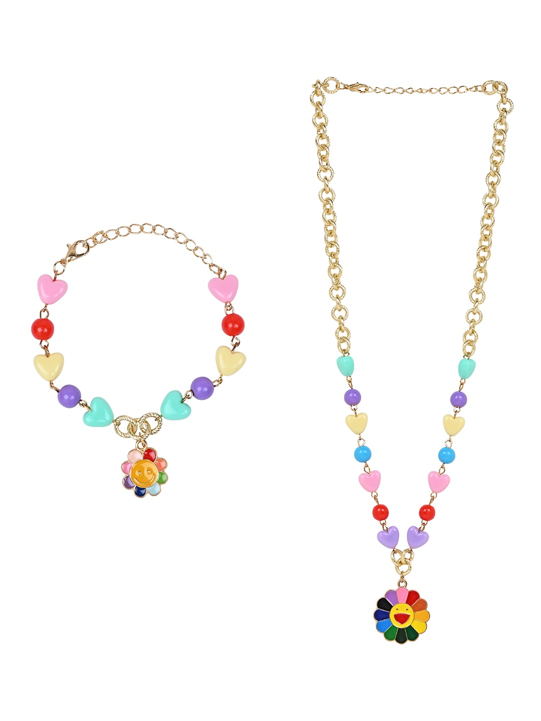 

Asthetika Kids Girls Floral Smiley Charm Jewellery Set, Gold