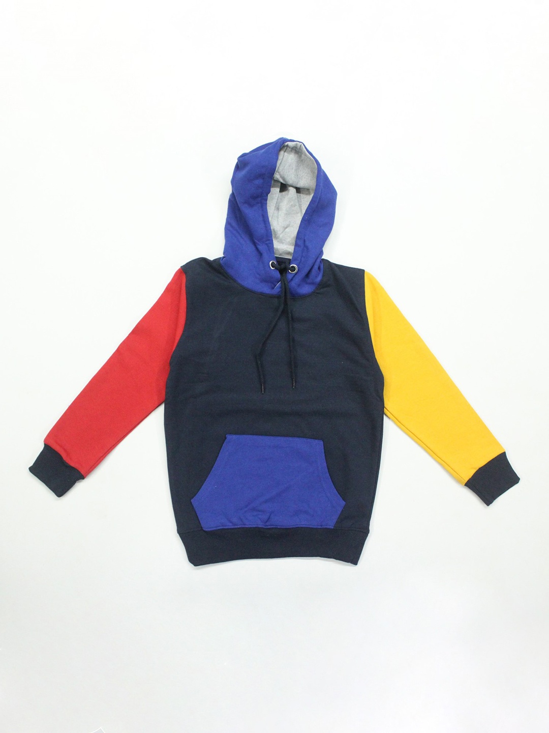 

Maniac Boys Pullover Colourblocked Cotton Hooded Ribbed Casual Sweatshirt, Blue