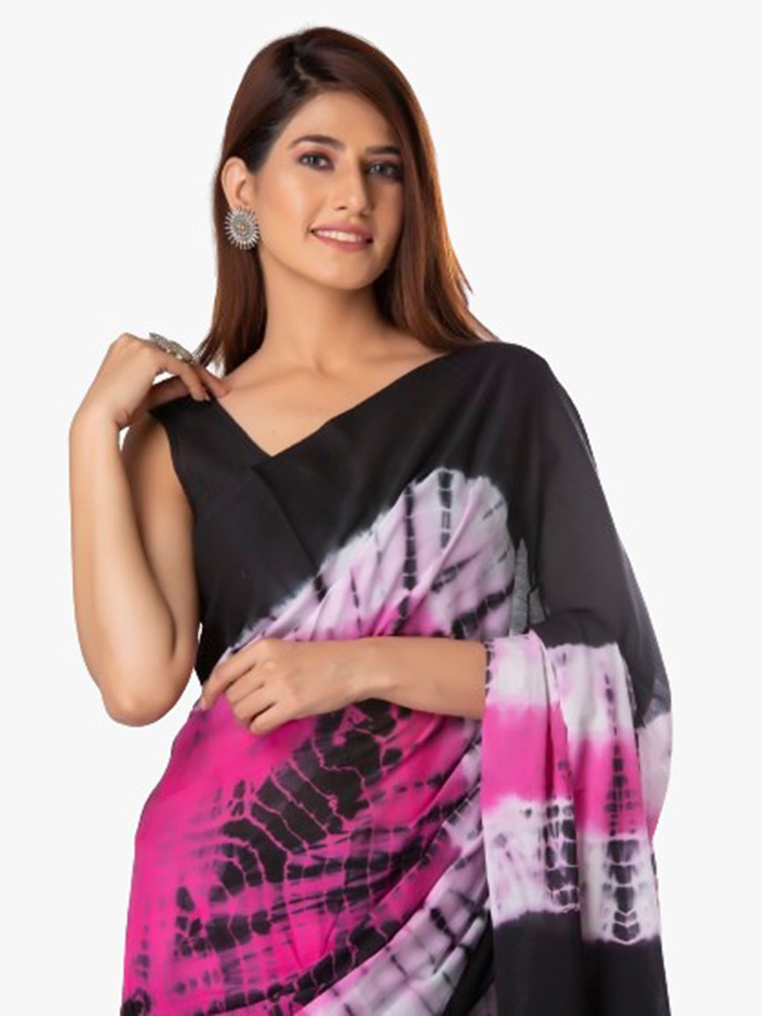 

clothonusTie and Dye Pure Cotton Block Print Saree, Purple