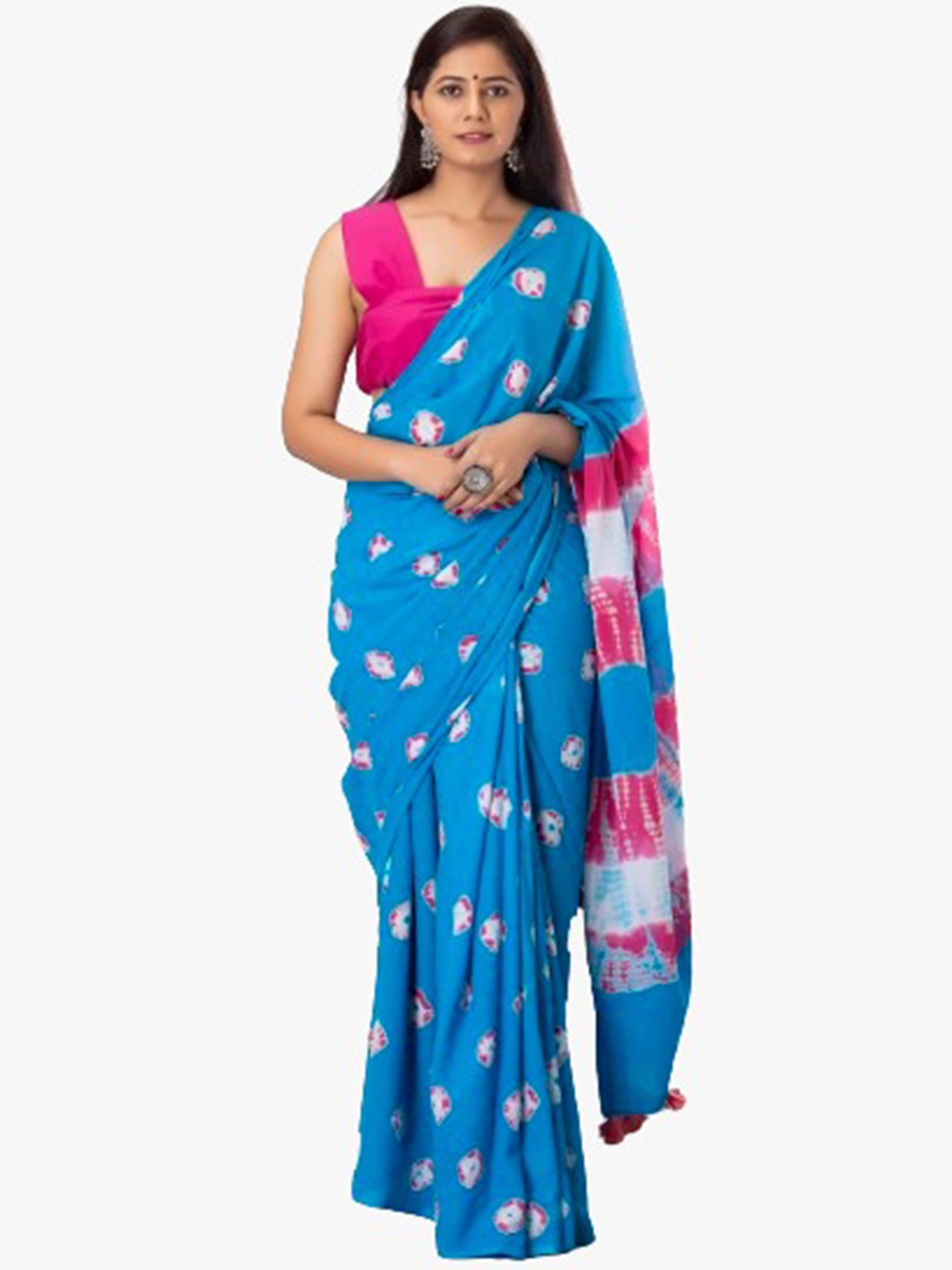 

clothonus Ethnic Motifs Printed Pure Cotton Block Print Saree, Blue