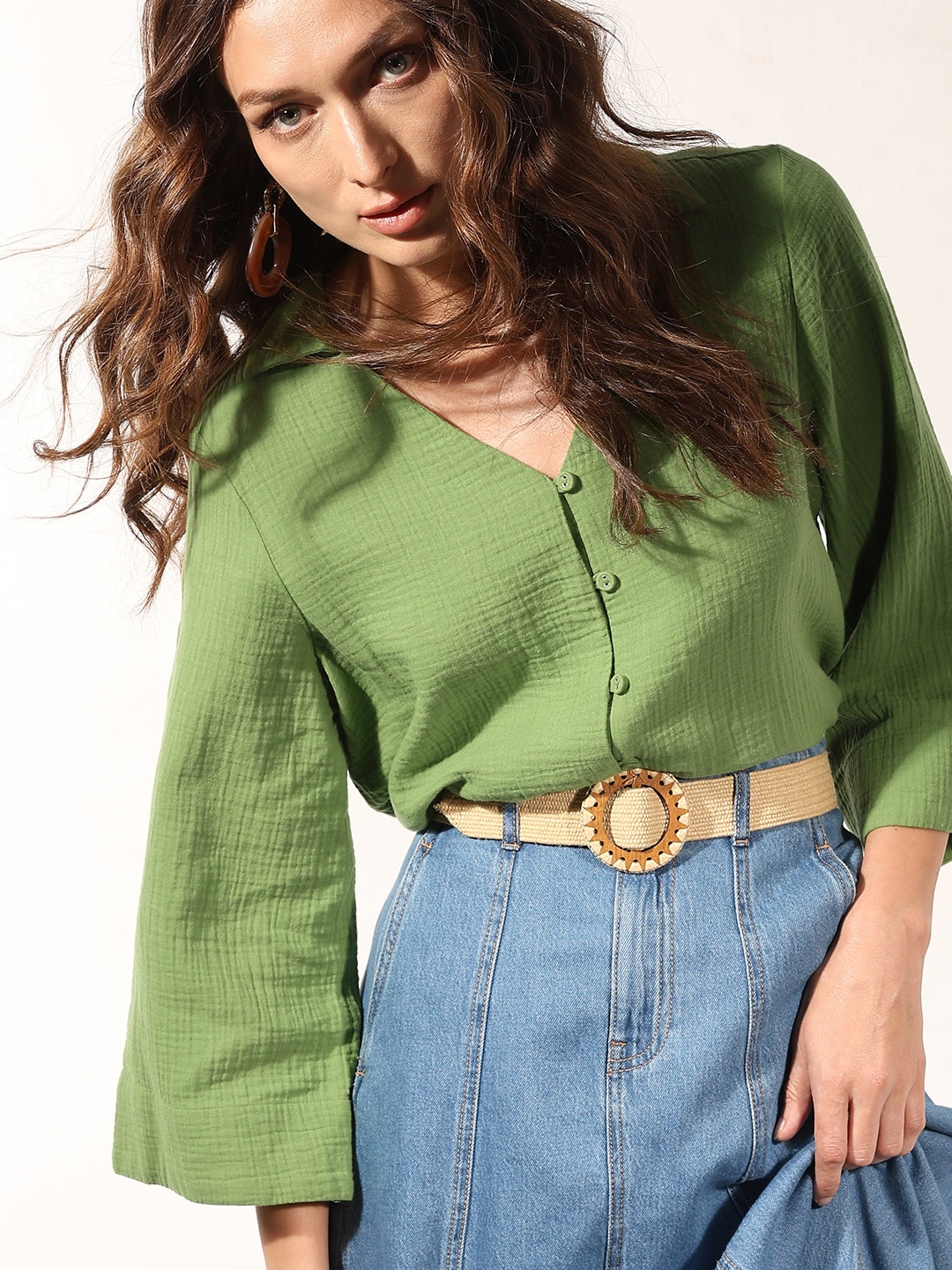 

Vero Moda Long Sleeves Oversized Opaque Casual Shirt, Green