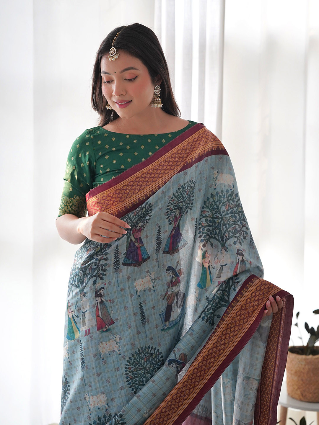 

Anouk Kalamkari Woven Design Saree, Grey