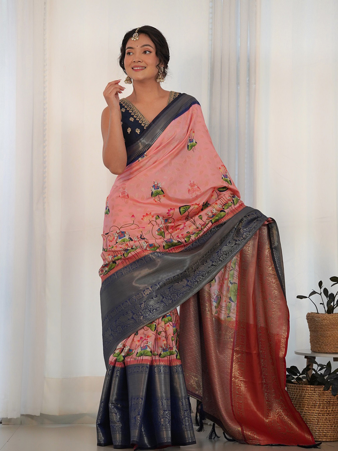 

Anouk Kalamkari Woven Design Zari Saree, Peach