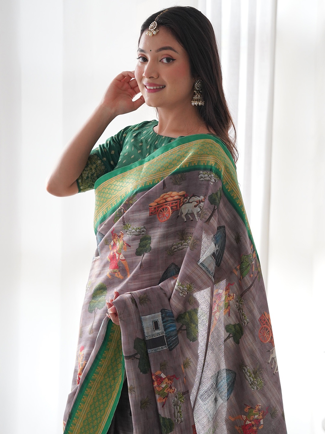 

Anouk Kalamkari Printed Saree, Lavender