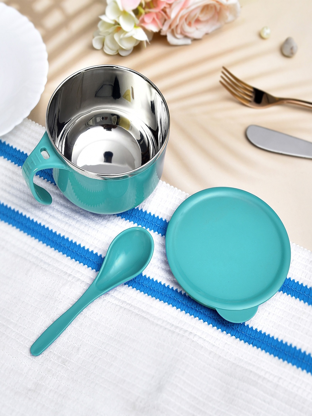 

Kuber Industries Blue & Grey 2 Pieces Stainless Steel Glossy Bowls 600 ml