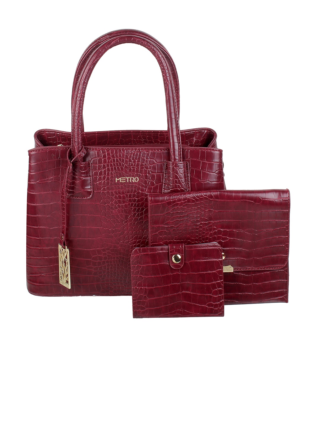 

Metro Set of 3 Textured Structured Handheld Bag, Maroon