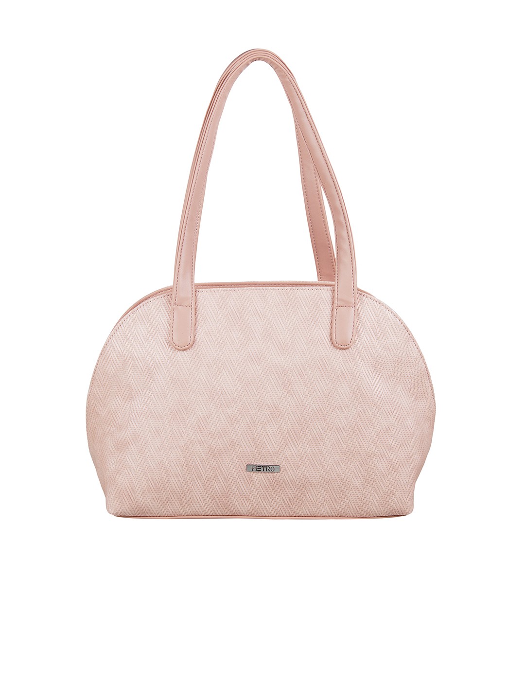 

Metro Self Design Zip Detail PU Structured Shoulder Bag, Peach