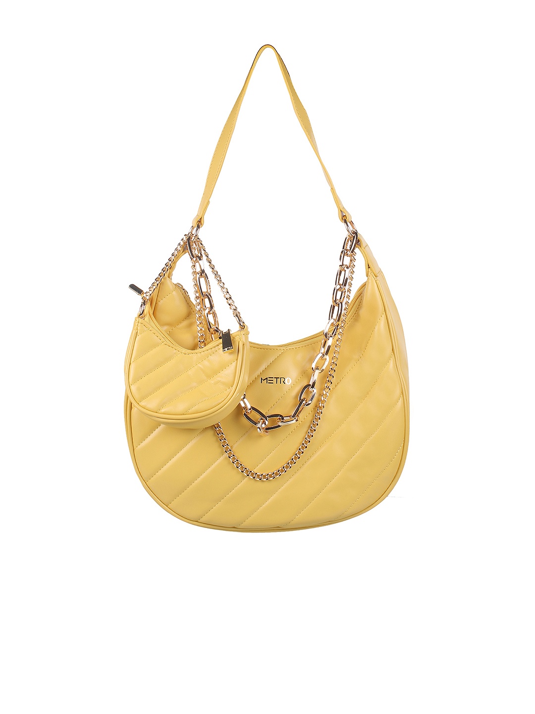 

Metro Textured Half Moon Handheld Bag With Quilted, Yellow